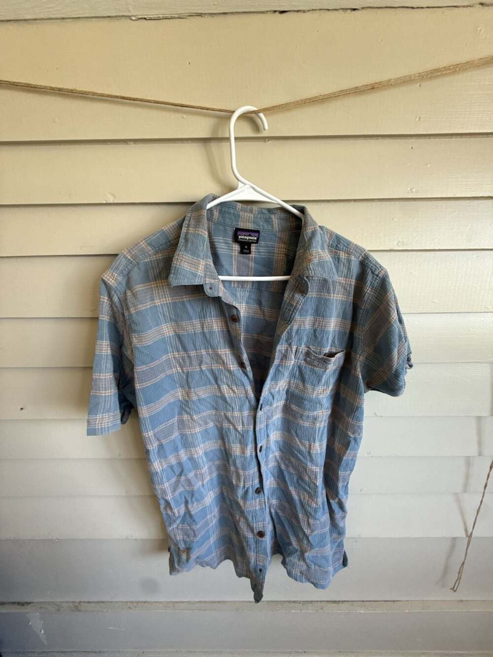Patagonia Organic Cotton Blue Plaid Short Sleeve Button Up Shirt XL